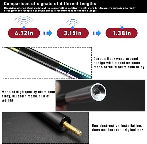 Miniatura 9 de Dickno Antena corta para automóvil, antena de radio de aluminio de 4.72 pulgadas, repuesto de mástil, antena de recepción de radio AMFM automática