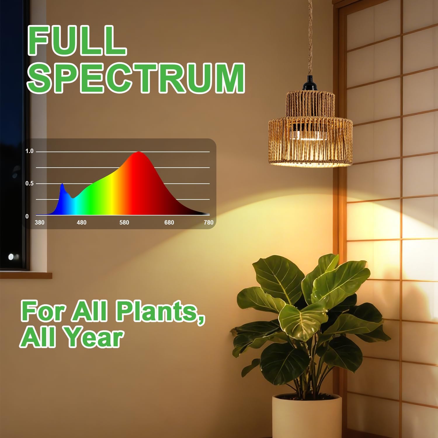 LED Plant Growth Light, 30W Full Spectrum Indoor Suspended Lamp, 4000K with Timer, 15FT Power Cord for Tall Leafy and Flowering Plants