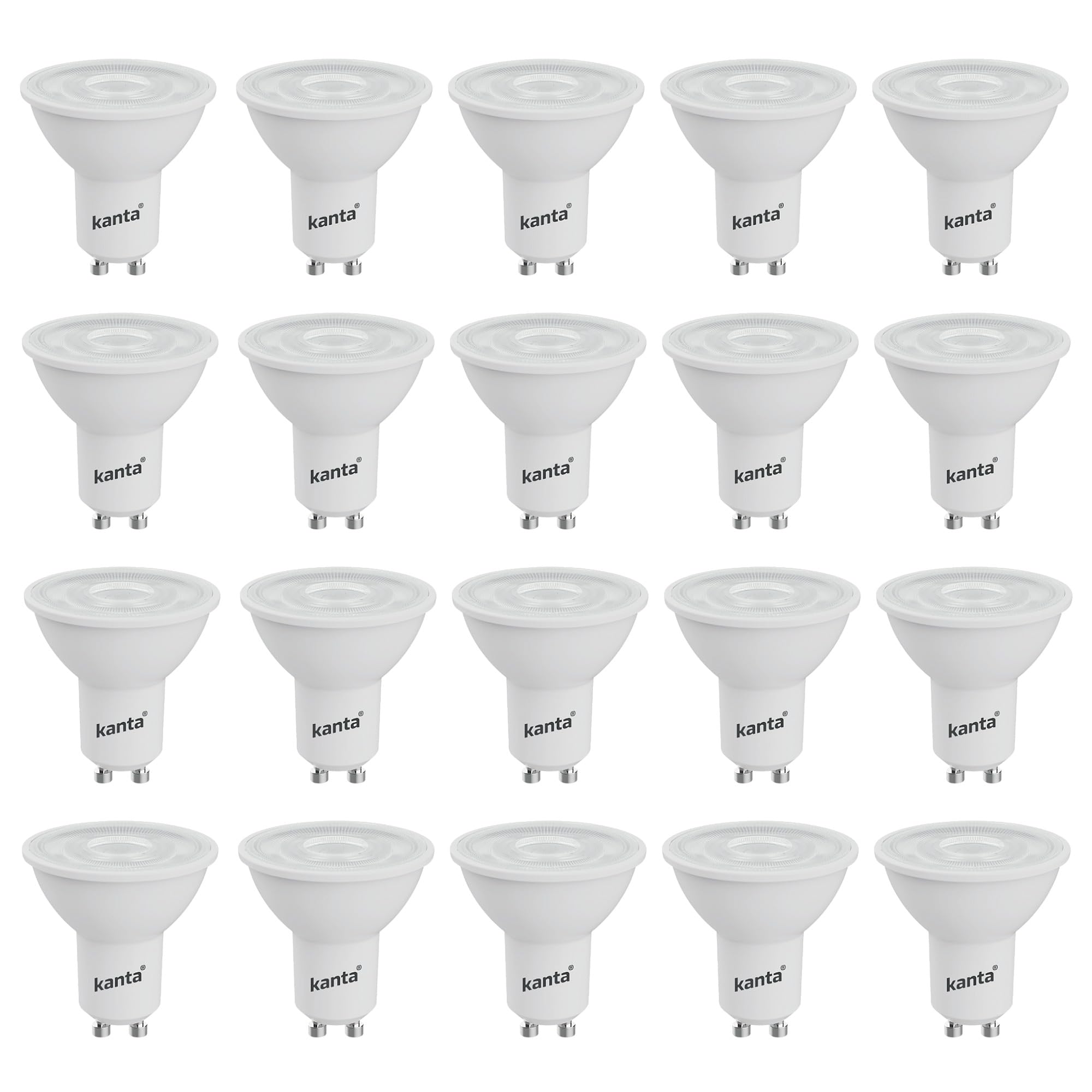kanta GU10 LED Bulbs, 3.6W Equivalent to 50W Bulb, 345 Lumens, Non-Dimmable, Ceiling Kitchen Bathroom Lights (20, Warm White 3000K)