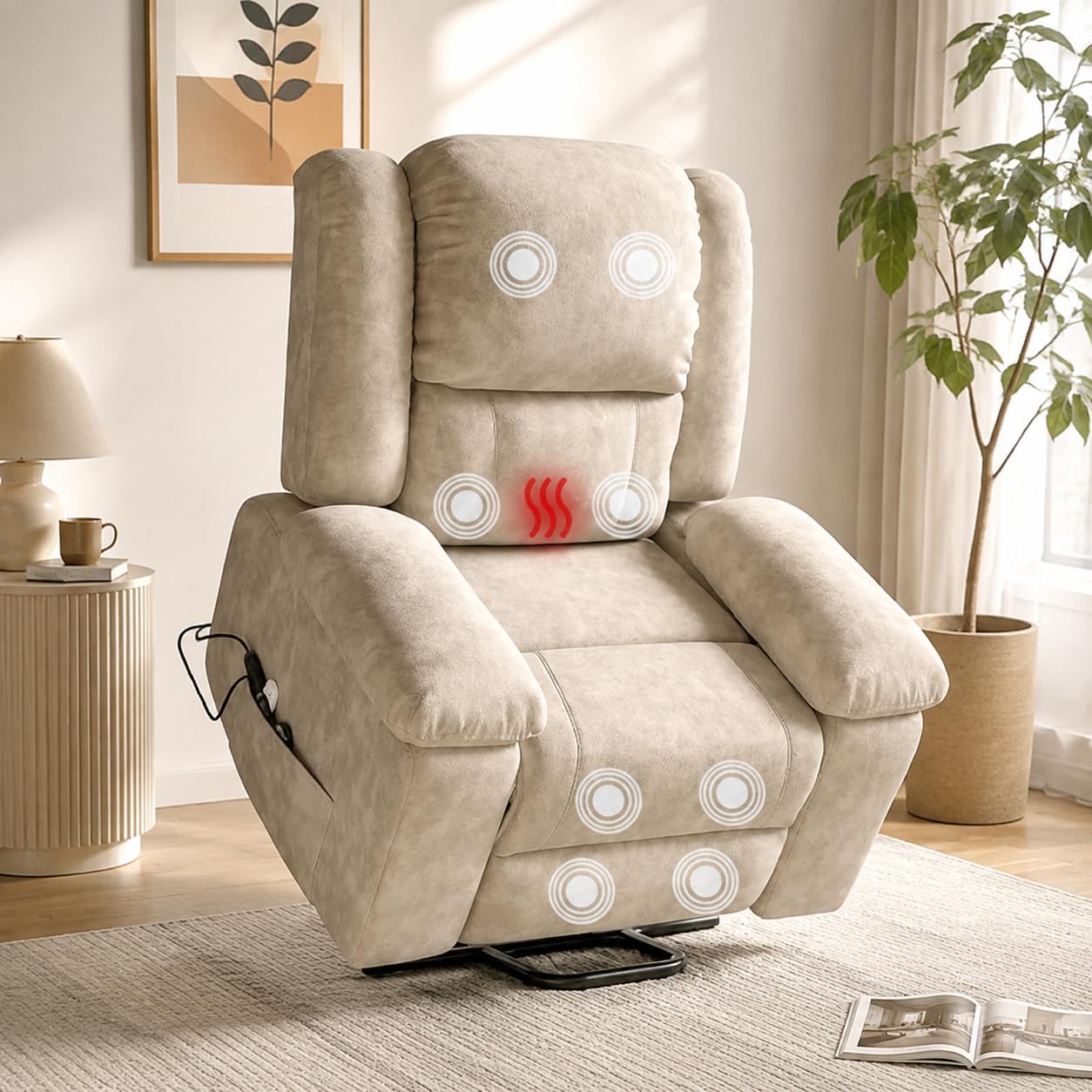 Silla de Masaje eléctrica,Sillón Relax con 8 Zonas de Masaje potentes y 2 Puntos de Calor, sillón de Masaje con calefacción y Tumbona eléctrica con Bolsillos Laterales reclinables,Burn