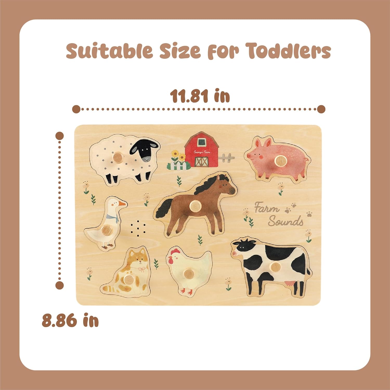 Freniland Farm Sound Puzzle for Toddlers, Wooden Farm Animal Puzzle with Realistic Sounds, Montessori Learning Toy for 18M+