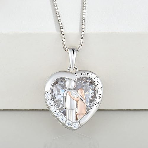 Miniatura 4 de Collar de plata de ley 925 con piedra natal de corazón con texto en inglés "I Love You Forever", regalos para hermana de hermano, joyería de