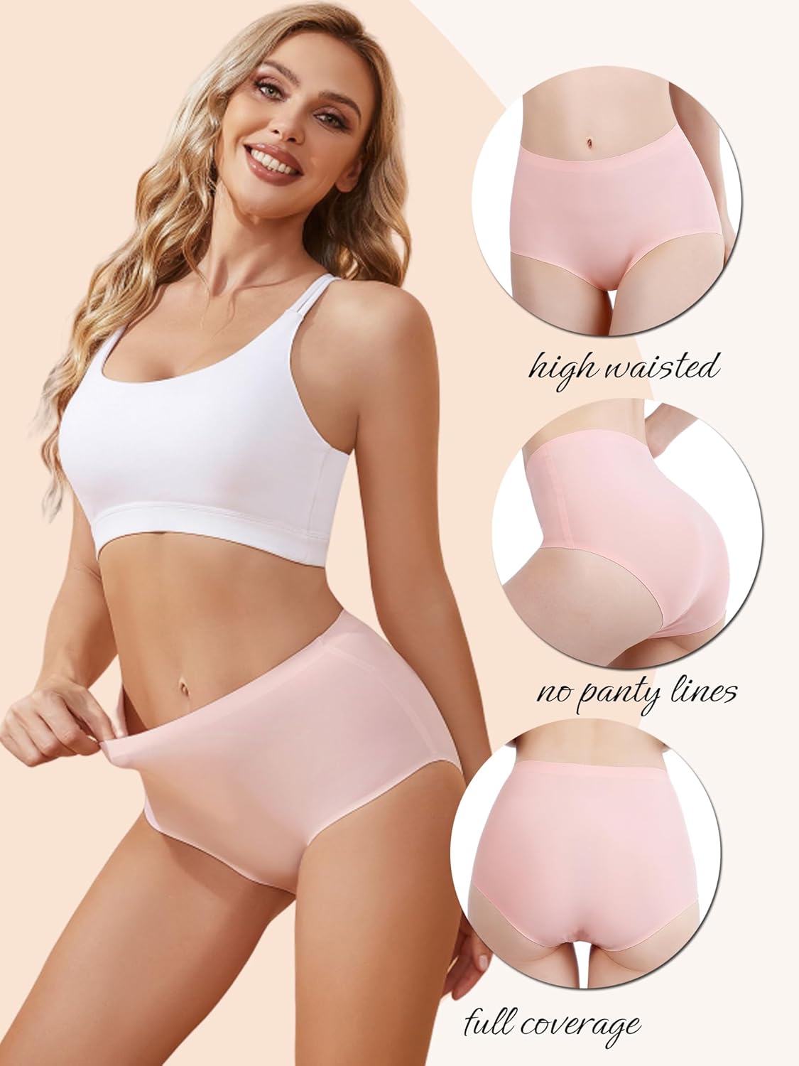 Bolivelan Women's Seamless Hipster Panties High Waist No Show Bikini Underwear Full Coverage Briefs 4 Pack - Image 2