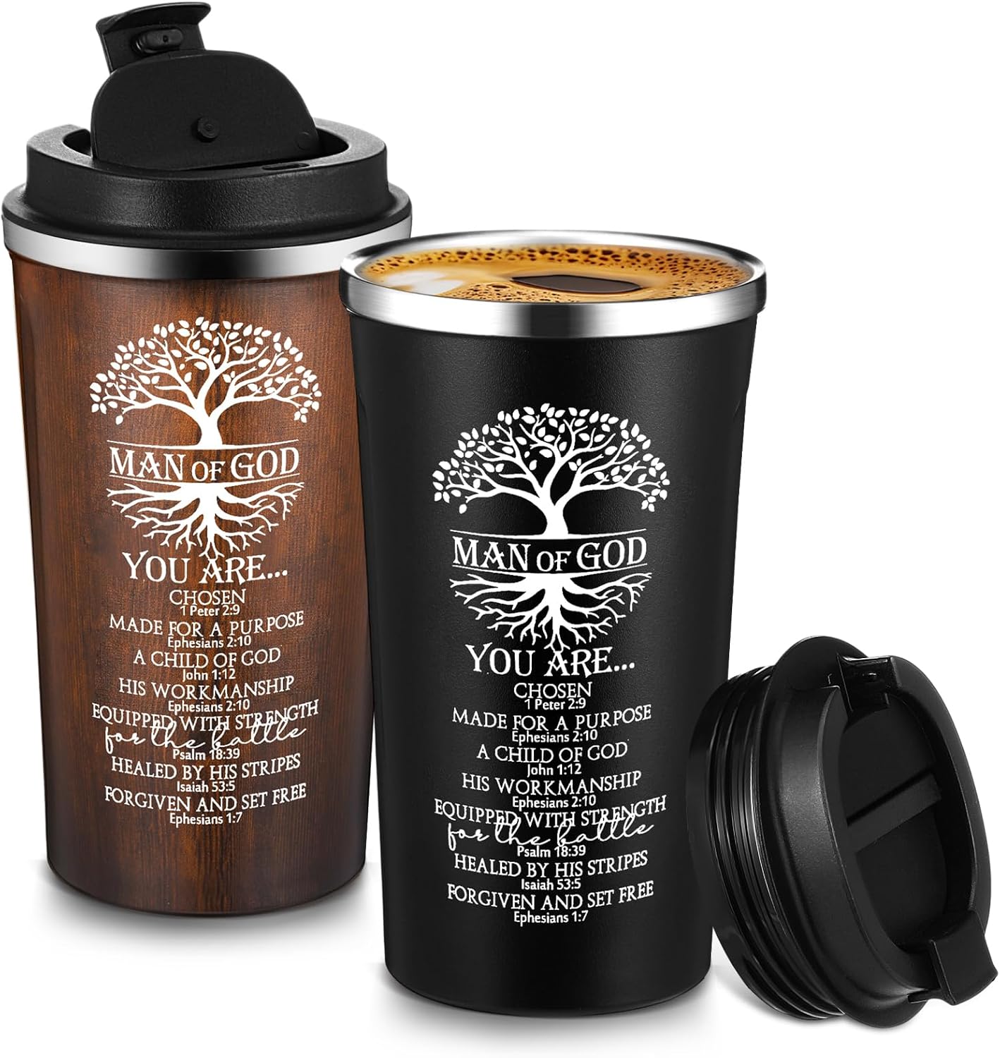 2 Pcs Christian Gifts for Men 17 oz Coffee Tumbler Inspirational Man of God Mugs Stainless Steel Tumbler with Lid Father’s Day Religious Spiritual Gift Set
