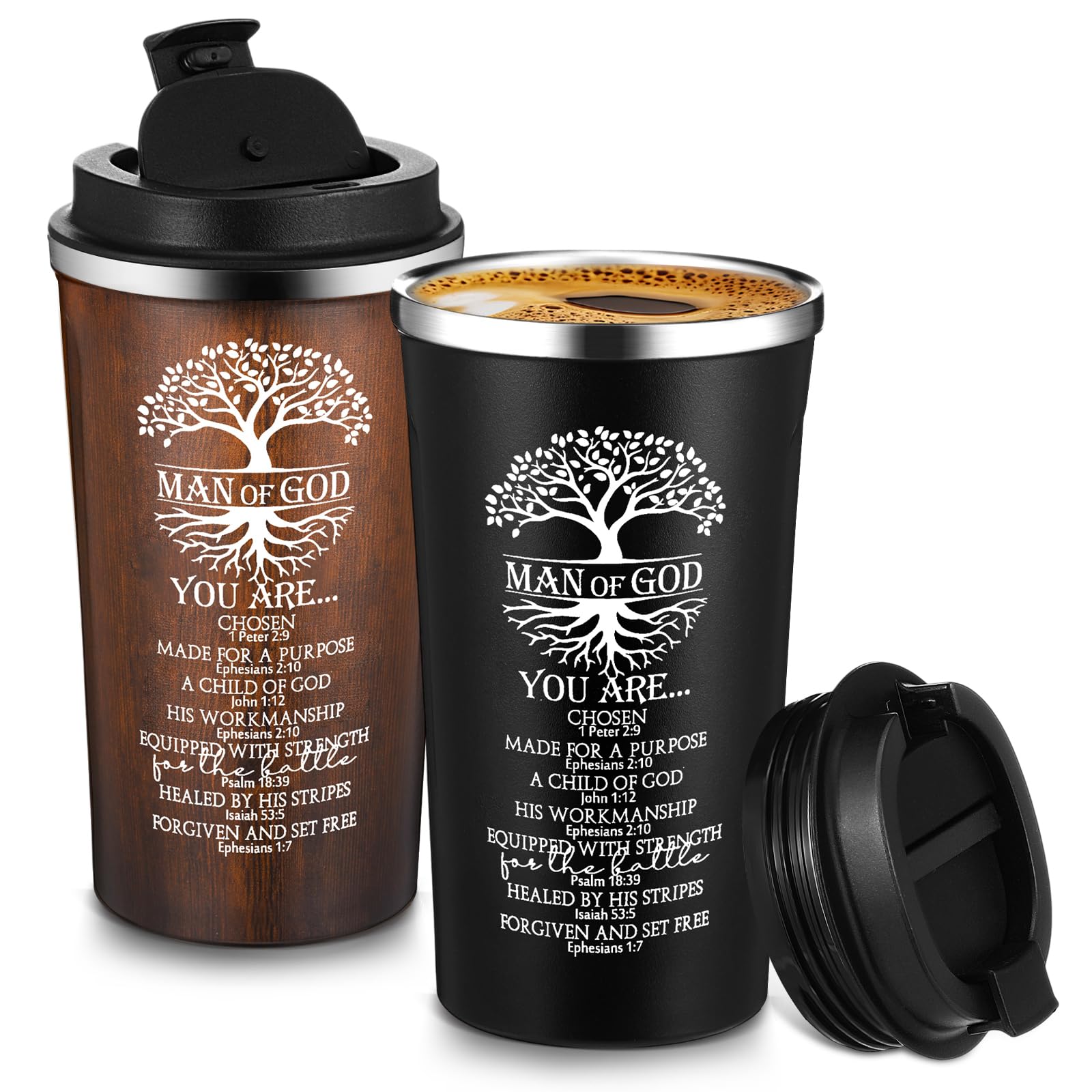 Ziliny 2 Pcs Christian Gifts for Men 17 oz Coffee Tumbler Inspirational Man of God Mugs Stainless Steel Tumbler with Lid Father's Day Religious Spiritual Gift Set