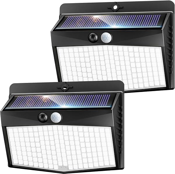 nipify Luz Solar Exterior,3 Modos / 2 Paquete Focos Solares Exterio con Sensor de Movimiento, Impermeable lampara solar exterior para Jardin, Patio, Calle, Patio, Caminos - 1