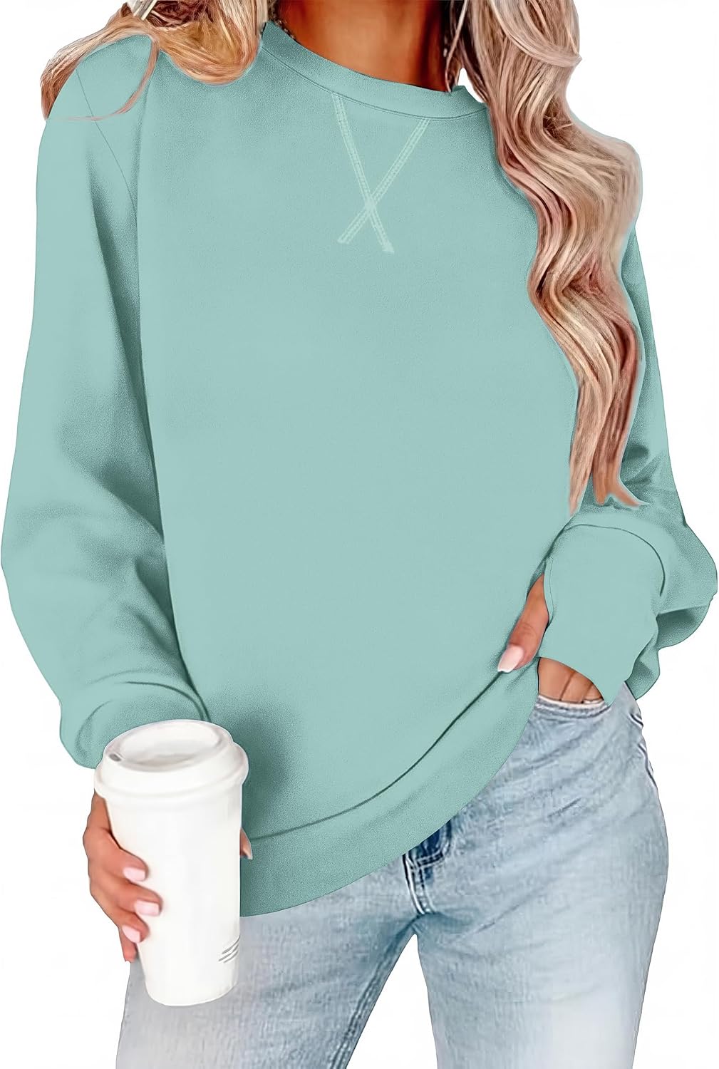 WIHOLL Sweatshirt for Women Crewneck Long Sleeve Shirts Winter Clothes M
