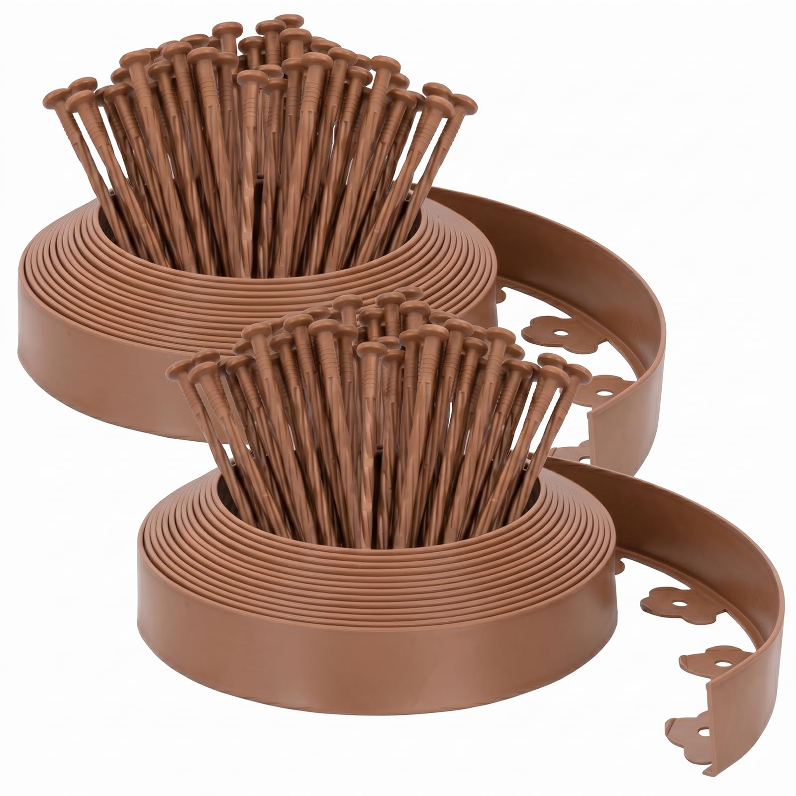 Velway Flexible Plastic Lawn Edging, Length 20 m, Height 5 cm, with 60 Ground Anchors, Brown - Flower Bed Edging, Lawn Border for Garden and Paths