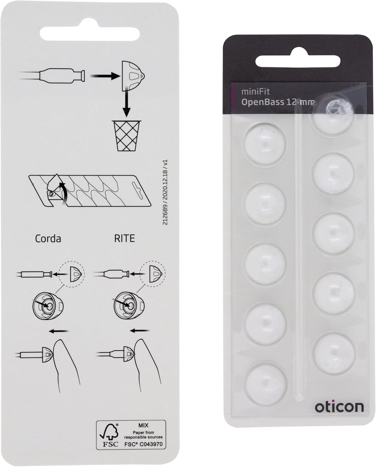 Diagram showing how to change Oticon hearing aid domes