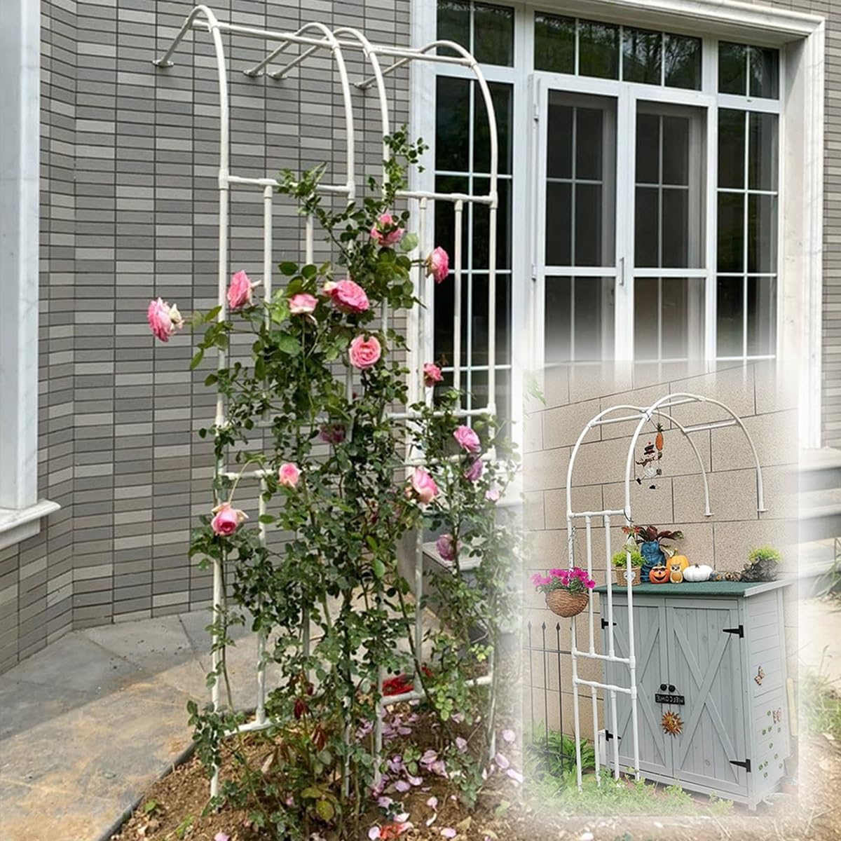 ZYXWLC Garden Arch Trellis Weather Resistant Metal Rose Arbor Half Side Archway For Various Climbing Plant, W4.9xH7.8ft W5.9xH7.8ft W6.5xH7.8ft W7.2xH7.8ft (Color : White, Size : W180xH240x40cm)
