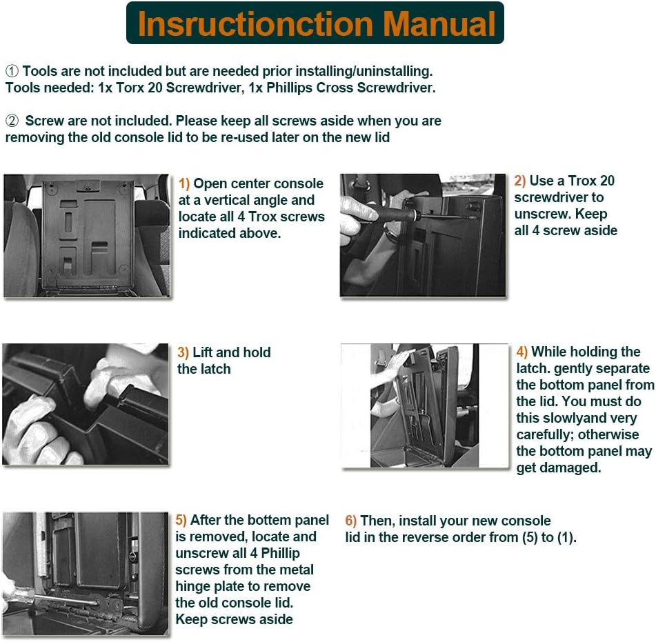 Center Console Armrest Lid with Latch for 2007-2013 Chevy Tahoe/Avalanche, 2008-2014 Silverado/GMC Yukon(XL)/Sierra 1500/2500/3500, Center Console Cover Repair Kit, Replaces OEM 20864154, Black