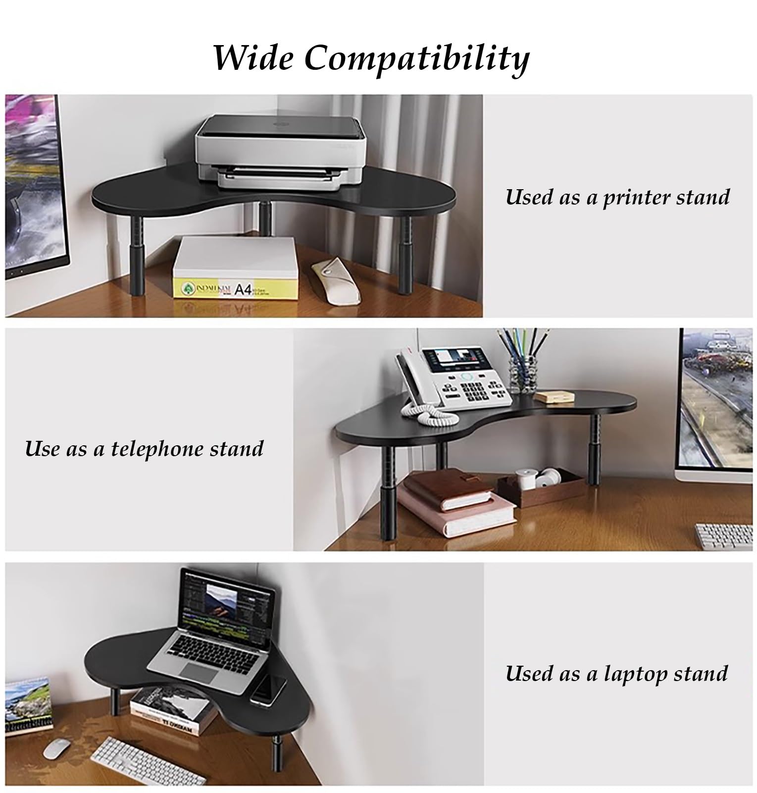 Supporto Monitor Supporto per Monitor Angolare Regolabile in Altezza, Supporto per Computer Portatile in Metallo Nero per Angolo Scrivania, Rack Organizer Ergonomico per Scrivania da Ufficio(Black)