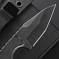 Vista 4 de CCanku C1101 - Cuchillo de hoja fija D2, mango de acero inoxidable y funda Kydex para caza al aire libre, supervivencia y herramienta EDC (negro)