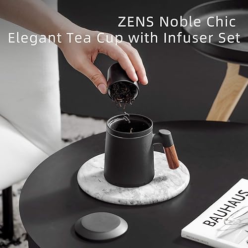 Vista 112 de ZENS Taza de té con infusor y tapa para remojar hojas sueltas, taza infusor de té de cerámica en relieve de 16.9 onzas, difusor de té con mango