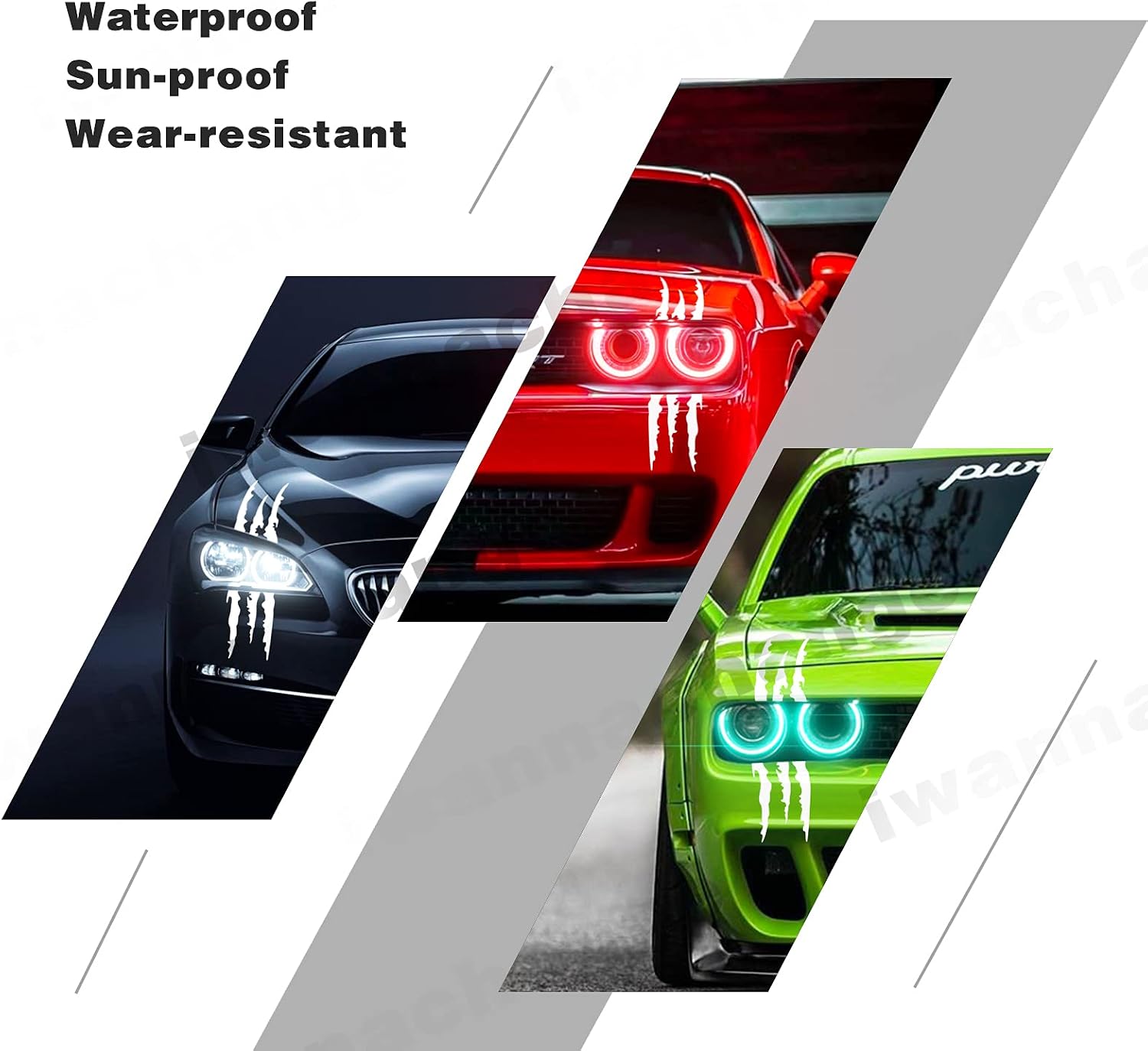 2pcs Monster Claw Marks Headlight Car Sticker Stripes Scratch Decal Vinyl for Sports Cars SUV Pickup Truck Window Motorcycles ect(White) image 4