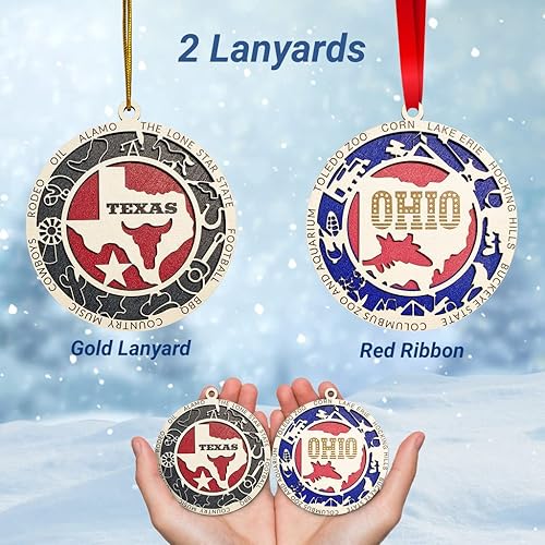 Miniatura 3 de HAFLIBE Adornos de los 50 estados  Adorno de Ohio  Decoración del estado de Ohio  Adornos de Navidad de madera 2022  Decoración de campo