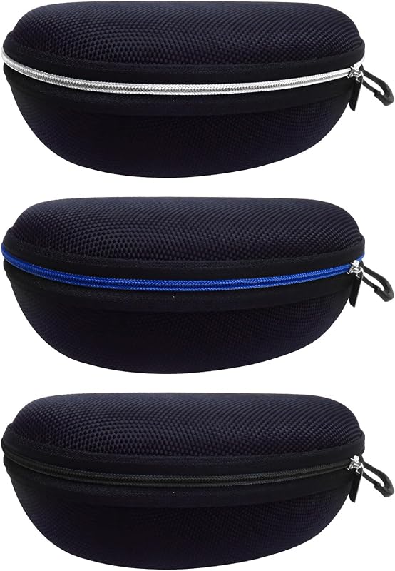 3 Pack Zipper Shell Eyeglasses and Sunglasses Case with Plastic Carabiner Hook