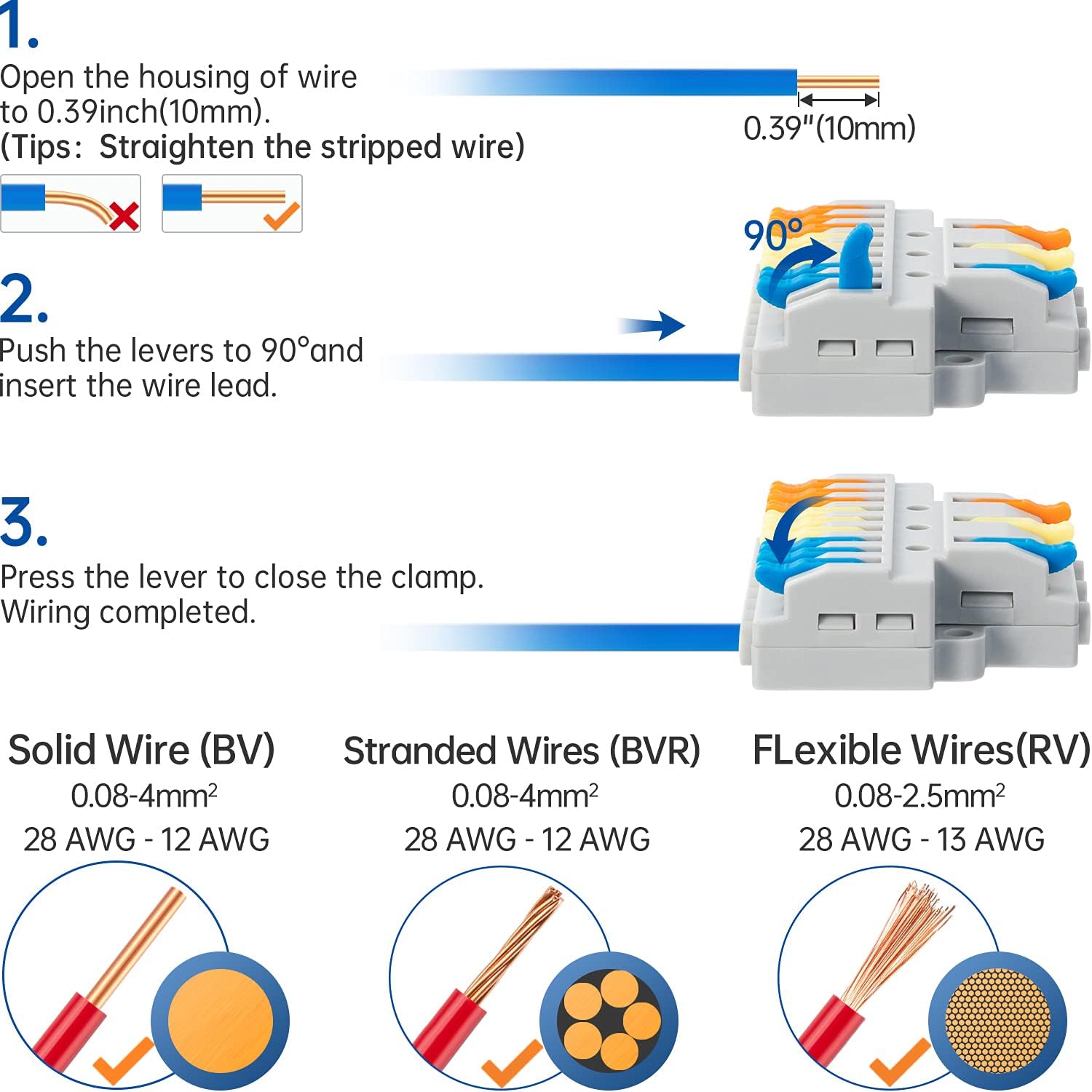 GKEEMARS 8 Pcs Electrical Wire Connectors, Compact Wire Splice Connectors Quick Terminal Blocks (3 in 9 Out)