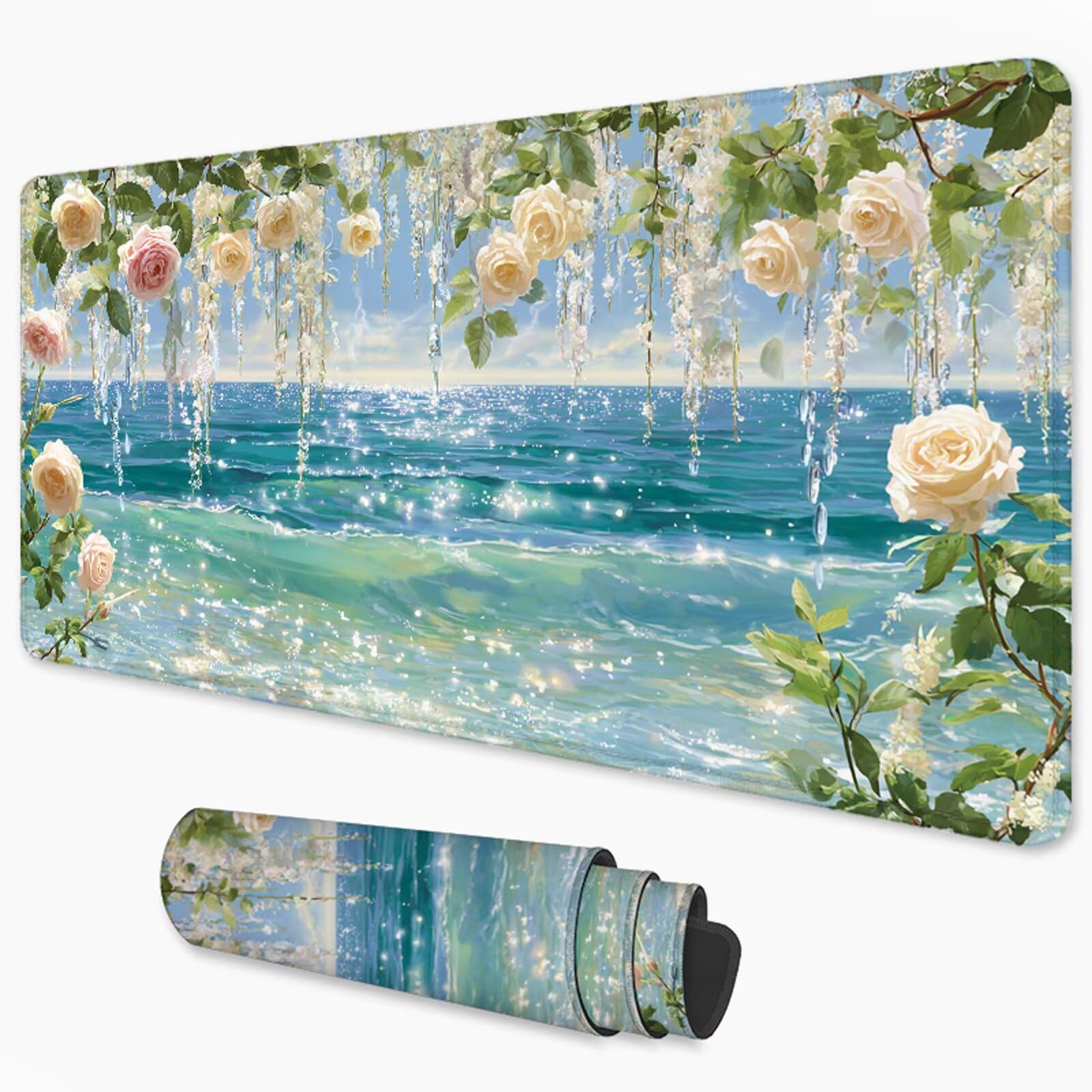 Ocean Podkładka pod mysz XXL 1200 x 600 mm, duża antypoślizgowa podkładka pod mysz do gier, akcesoria biurowe, wodoodporna podkładka pod mysz z zamykaną krawędzią, do biura, domu i pokoju zabaw