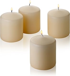 LightInTheDark French Vanilla Scented Pillar Candles 3x3 Inch Set of 4, 90-Hour Burn Time, Made in USA