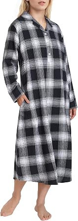 Latuza Womens Petite Flannel Nightgown Long Sleeves Night Gown with Pockets