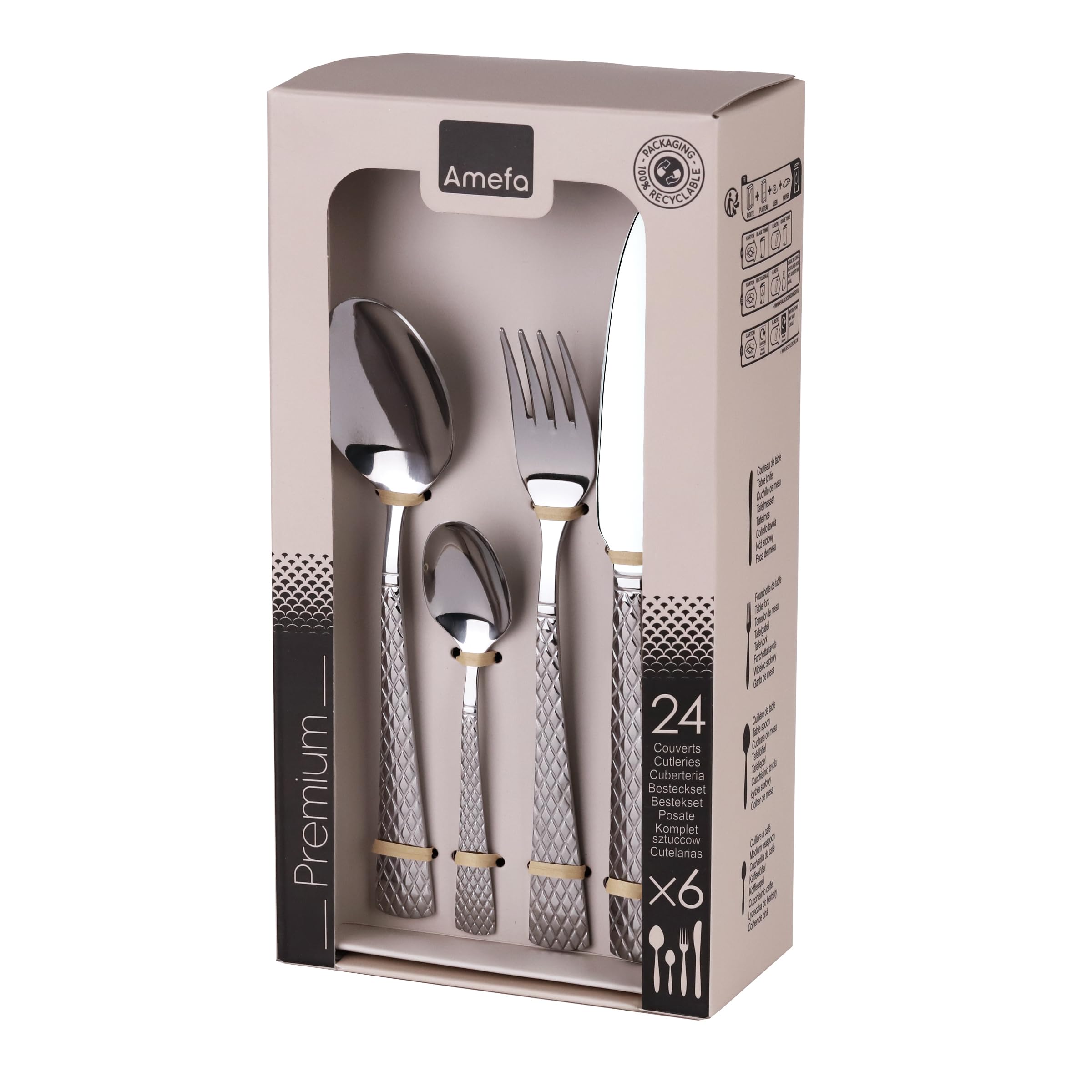 6 couteaux à steak Amefa Bongo XL inox - Effet martelé