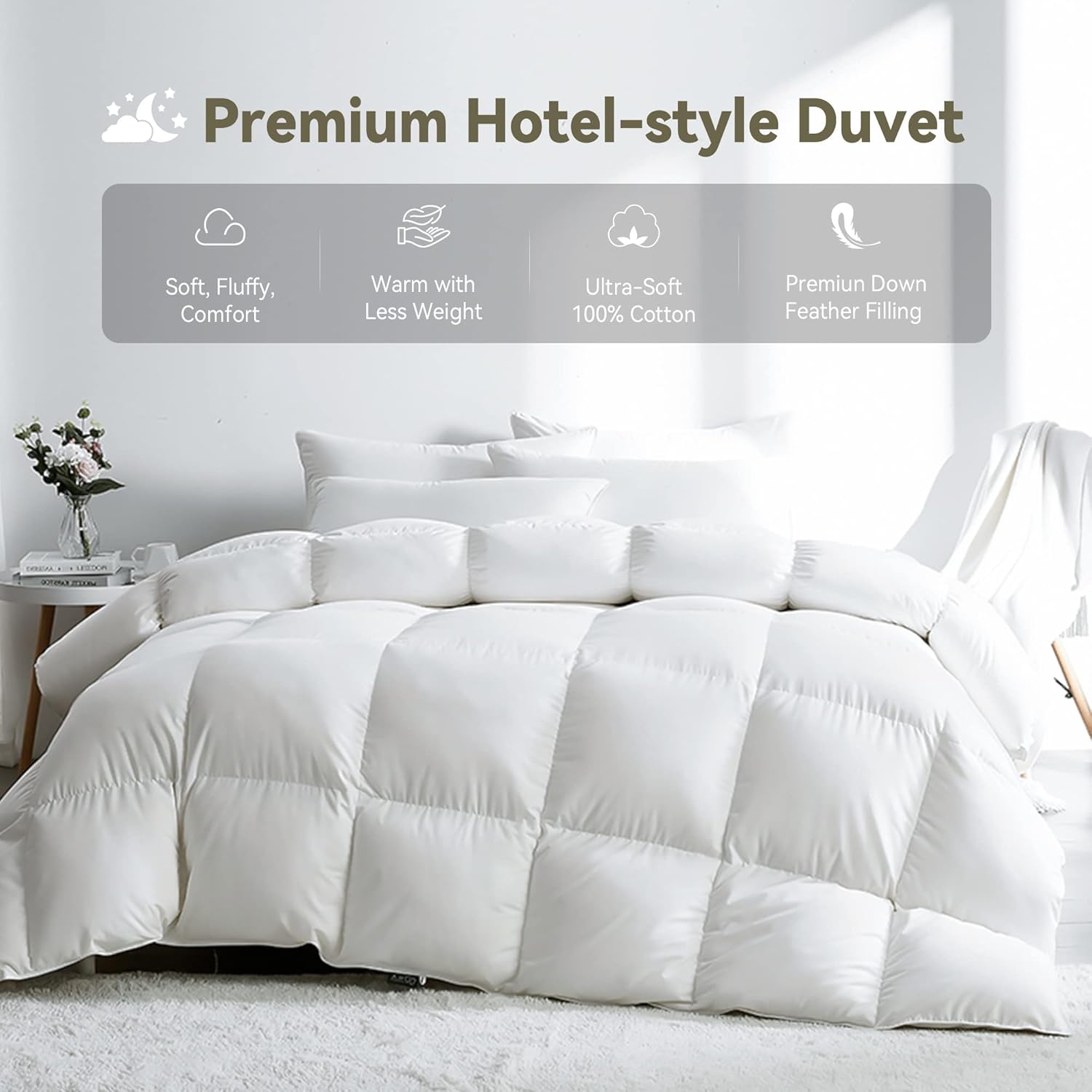 Deodar Natural Goose Feather and Down Comforter Twin Size,Soft White Bedding Throw Down Blanket Full Size,White Quilted Feather Down Comforters with Corner Tabs,Feather Bedding Duvet Insert(68"x90") Lightweight-white Twin