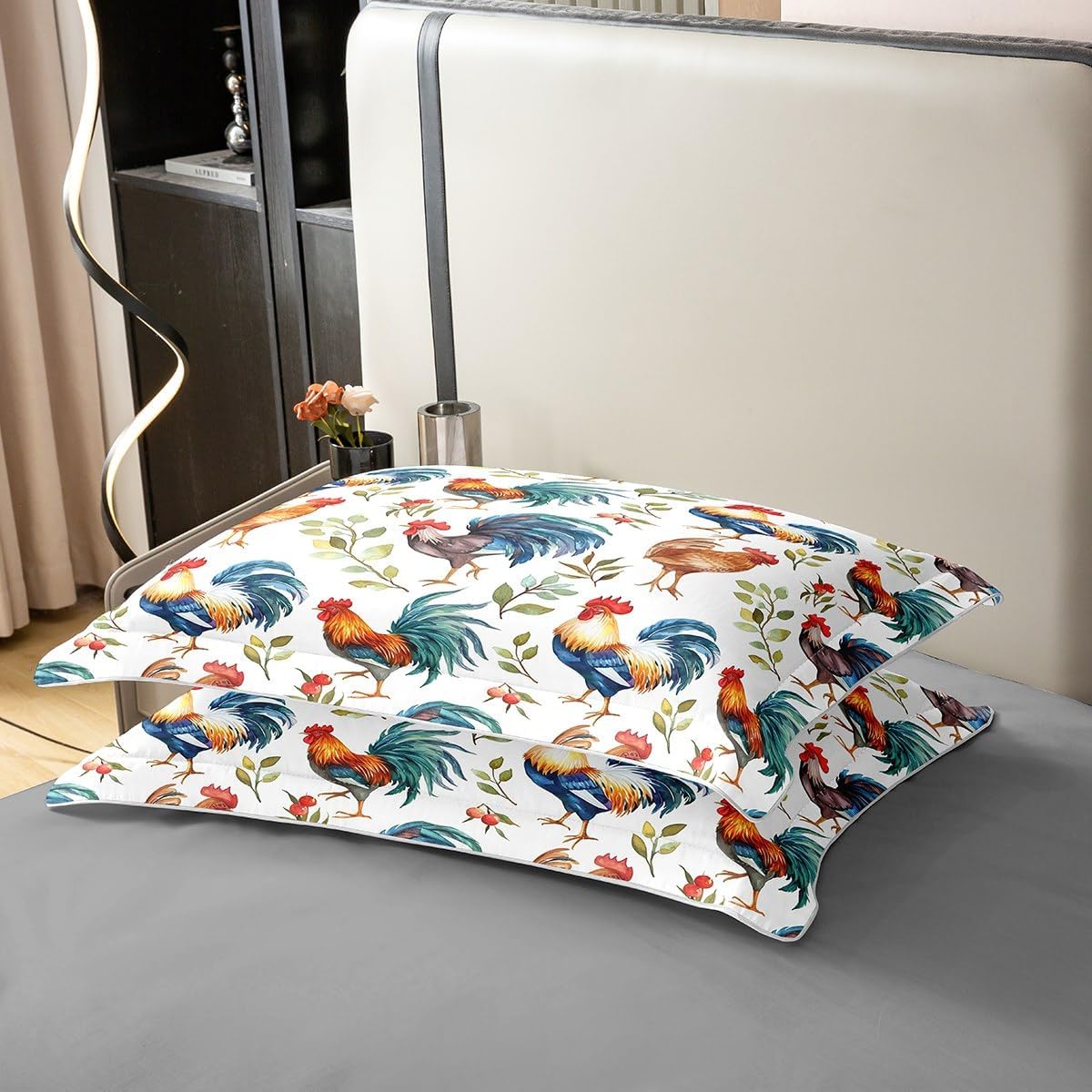 Feelyou Kids Chicken Bedding Set King Size Farmhouse Animals Duvet Cover 100% Cotton for Boys Girls Bedroom Decor Cute Rooster Comforter Cover Set Botanical Plants Bedspread Cover with 2 Pillow Case