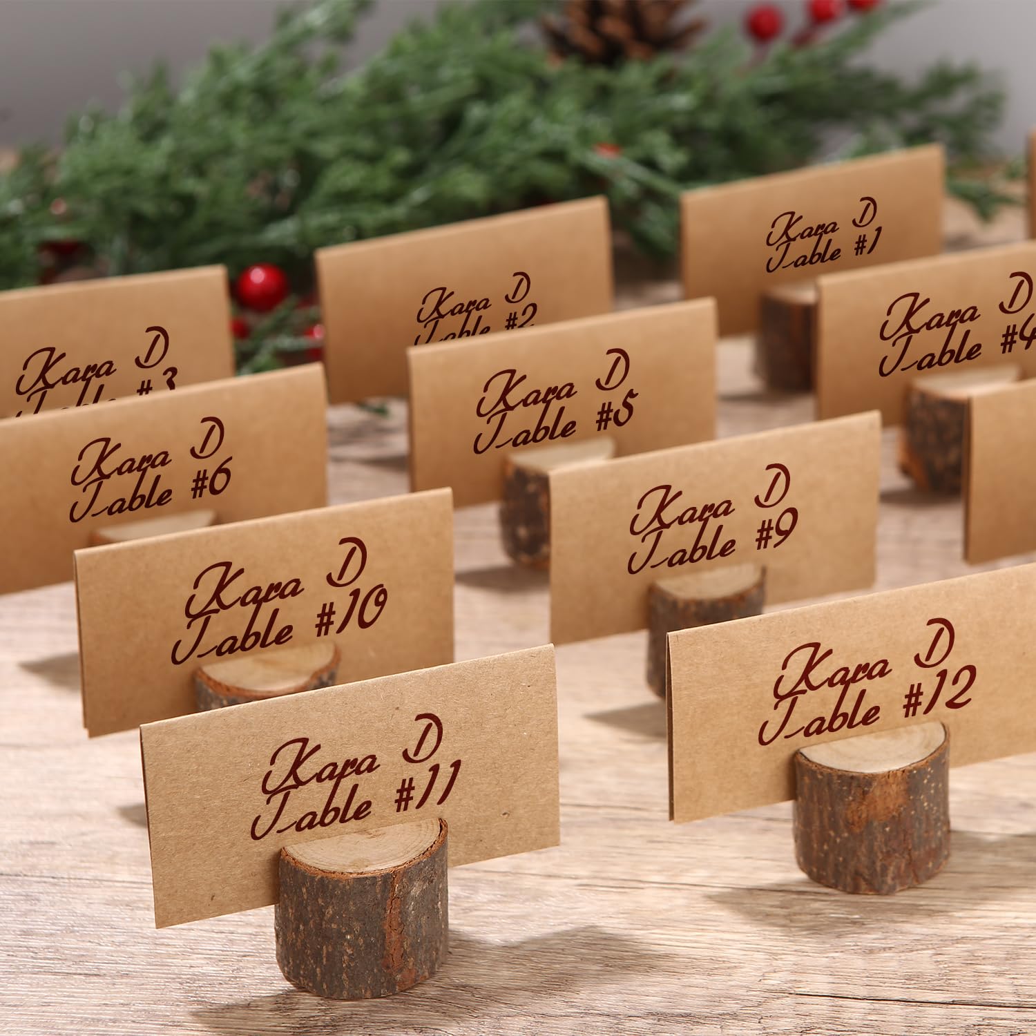 Bixury 50 Piezas Soporte Tarjetas Madera,Porta Tarjetas de Madera Soportes de Tarjetas de Tocón con 50 Tarjetas Para Bodas Tarjetas de Mesa Números para Fotos Nombres Tarjetas Bodas Fiesta (50)
