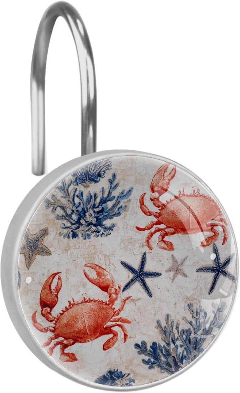 12 Pcs Shower Curtain Hooks, Crab Starfish Rustproof Decorative Metal Round Shower Curtain Hangers Rings for Bathroom Bedroom Living Room Rods