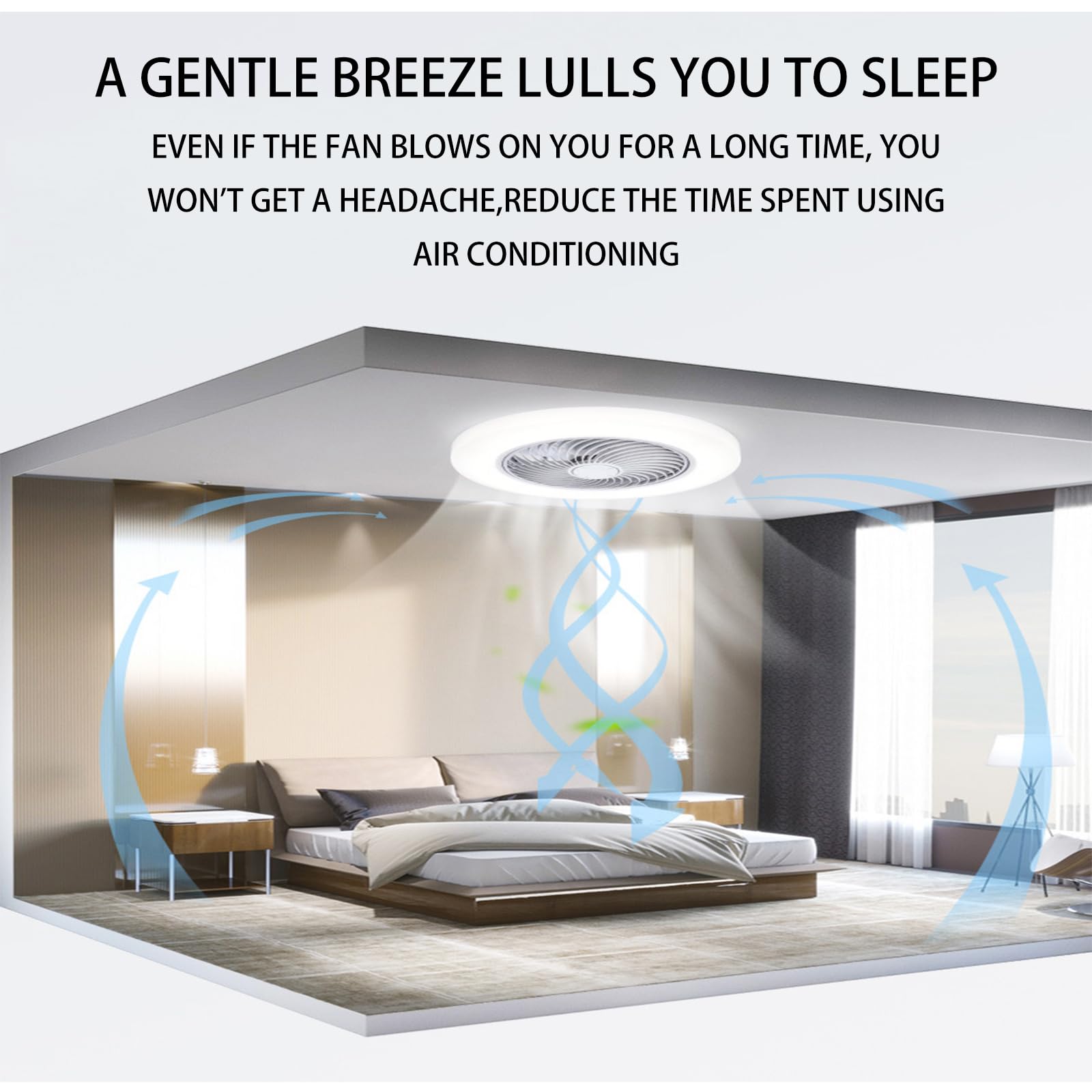 Ventilatore da soffitto da 52 cm con luce, telecomando, reversibile, 6 velocità, silenzioso, dimmerabile, a basso profilo, piccolo, ideale per camera da letto, soggiorno e sala da pranzo, bianco.