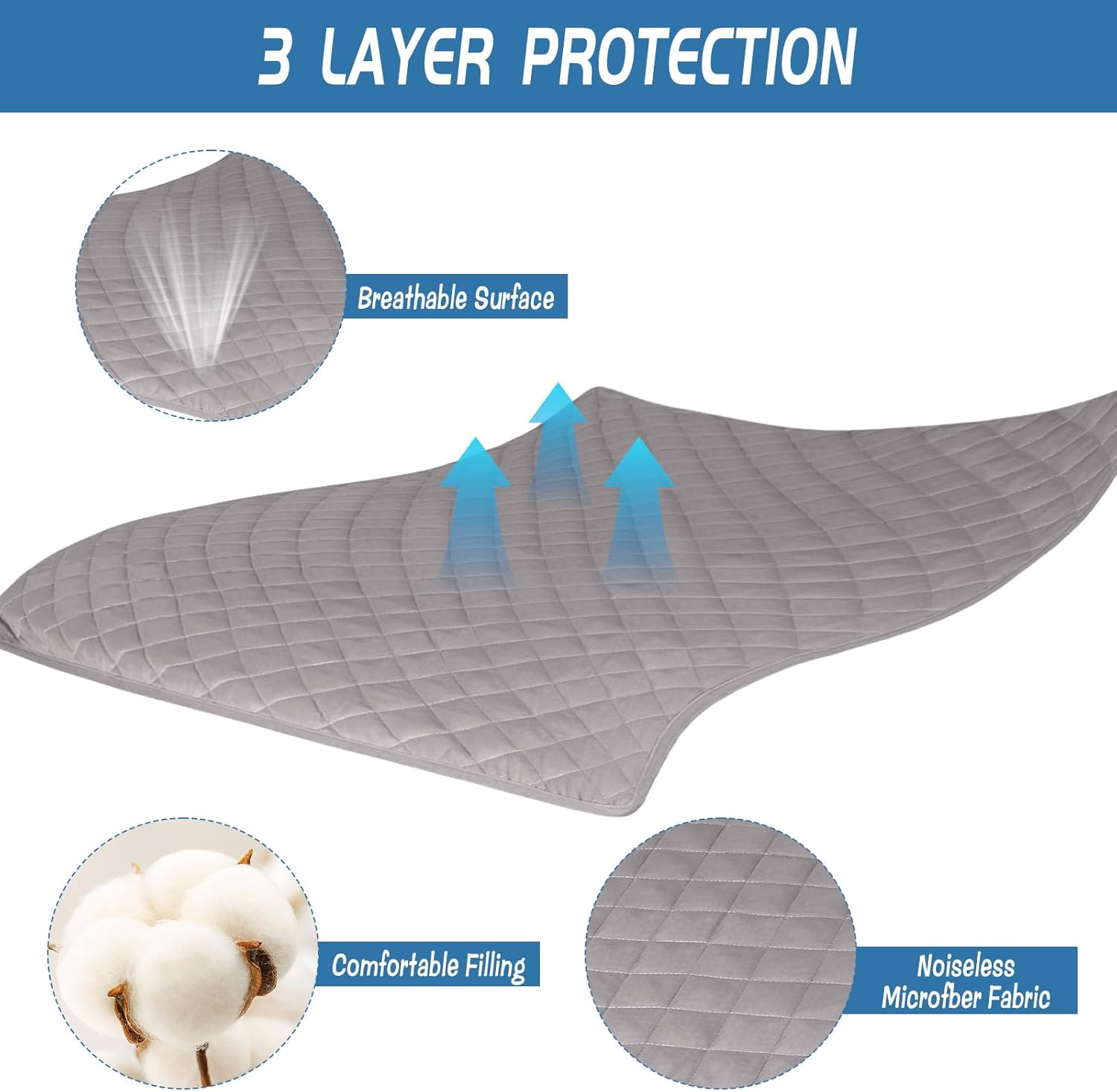 Queen Mattress Pad Soft Quilted Air Mattress Topper, Breathable and Noiseless Mattress Cover with Deep Pocket Fits up to 23 Inch Mattress, Grey