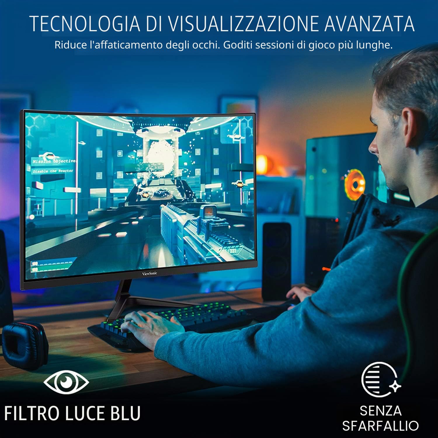 ViewSonic Monitor curvo 27» VX2718-2KPC-MHD, 2K, pannello VA, 165 hz, 1 ms MPRT, sincronizzazione adattiva, 2 HDMI, DisplayPort, altoparlanti