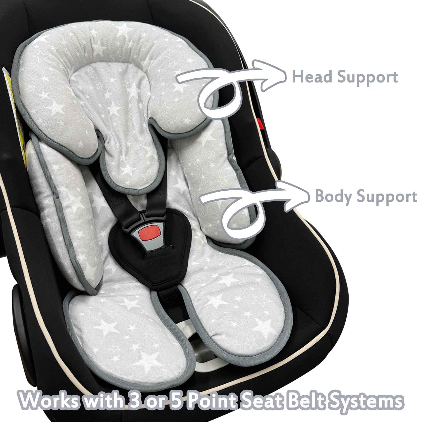 Inserto de asiento de coche infantil, almohada reversible 2 en 1 para asiento de coche de bebé, almohada de apoyo para la cabeza del asiento de coche para recién nacidos, inserto de cojín para