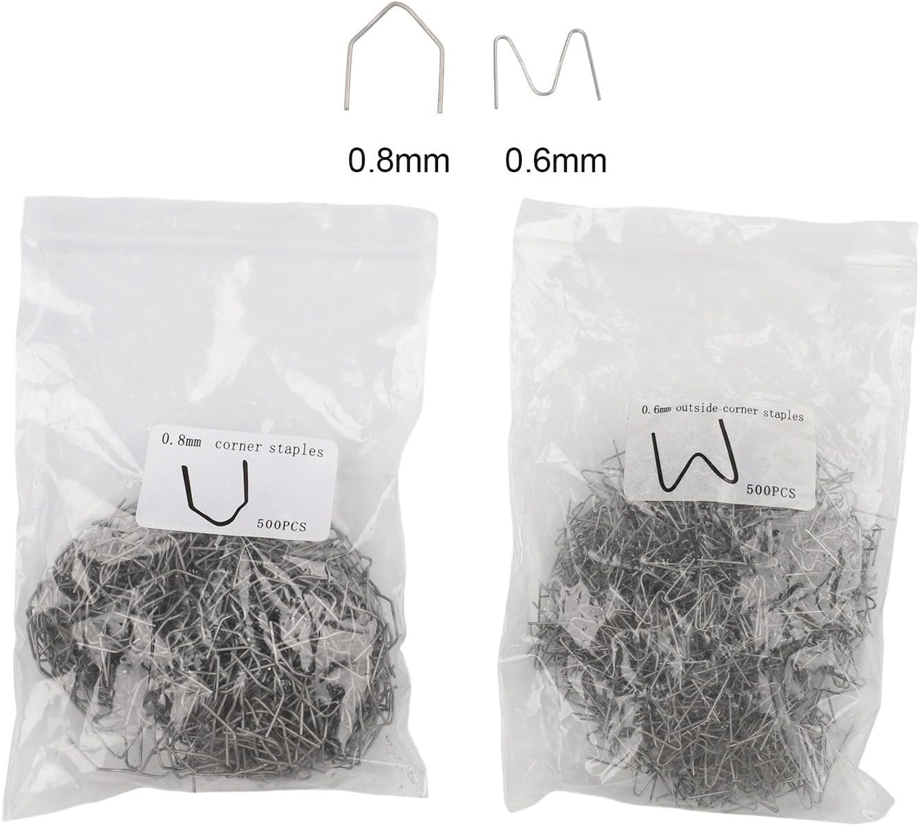 1000Pcs Hot Stapler Staples for Plastic Bumper Repair, 304 Stainless Steel Welding Studs for Car Fender Trim, 0.6mm Flat and 0.8mm Corner Staples Kit(U + M)