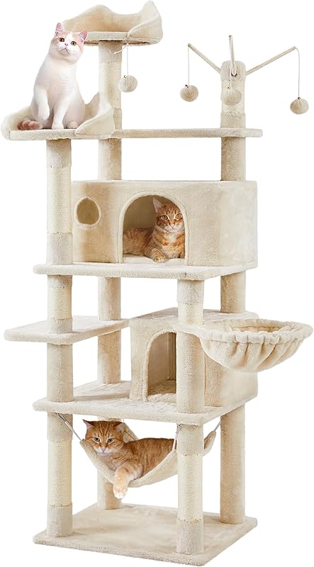 Yaheetech Arbre à Chat Multiniveau Hauteur 170cm Tour de Jeux Maison pour Chat avec Poteaux en Sisal