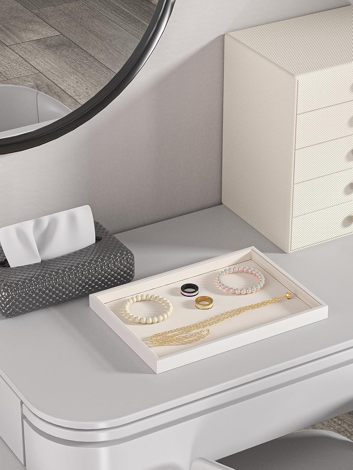 Drawer Jewelry Organizers And Storage,Velvet Bracelet And Ring Display Small Tray,Dresser Jewelry Drawer Organizer Inserts Containers,Earring And Necklace Holder Box (Beige Blank Trays)