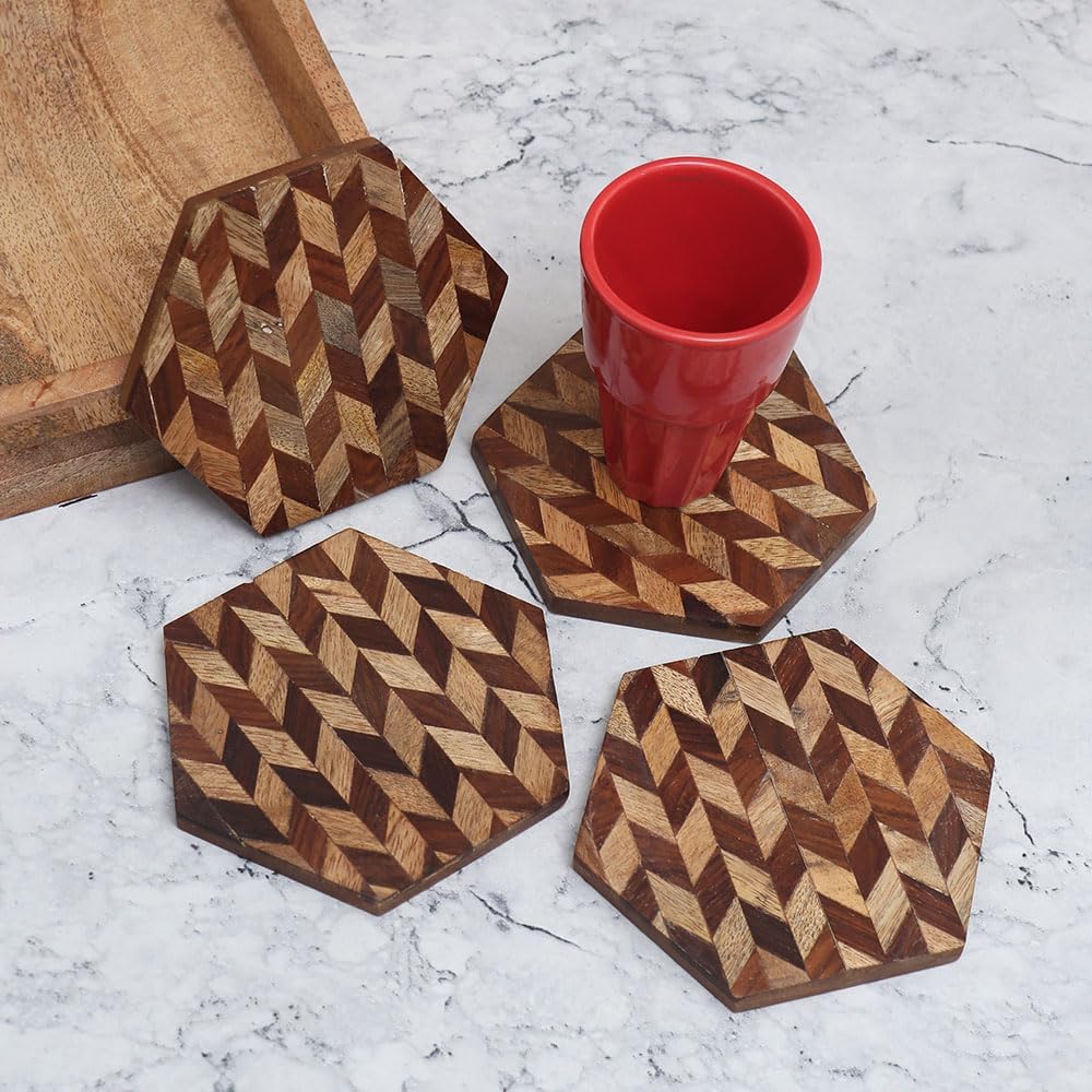 IndianShelf Coaster Set of 24| Wood Coaster| Cup Coaster| Tea Coster| Coasters for Dining Table for Hot Pots| Coasters for Glasses| Dining Table Heat Resistant Pads| Bar Accessory| Gifts for Drinkers