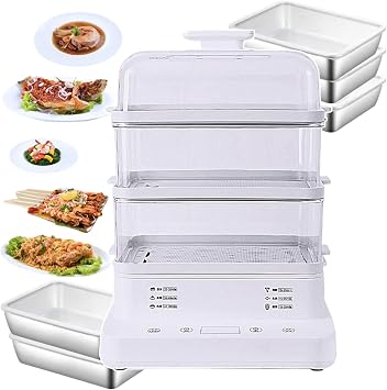 800w Electric Food Steamer 3-Tier With Steam Rack | Non-Stick Rice Cookers 24h Reservation Steam Cooker | Kitchen Steamer For Meals Cereals - With 5 Stainless Steel Box Fish