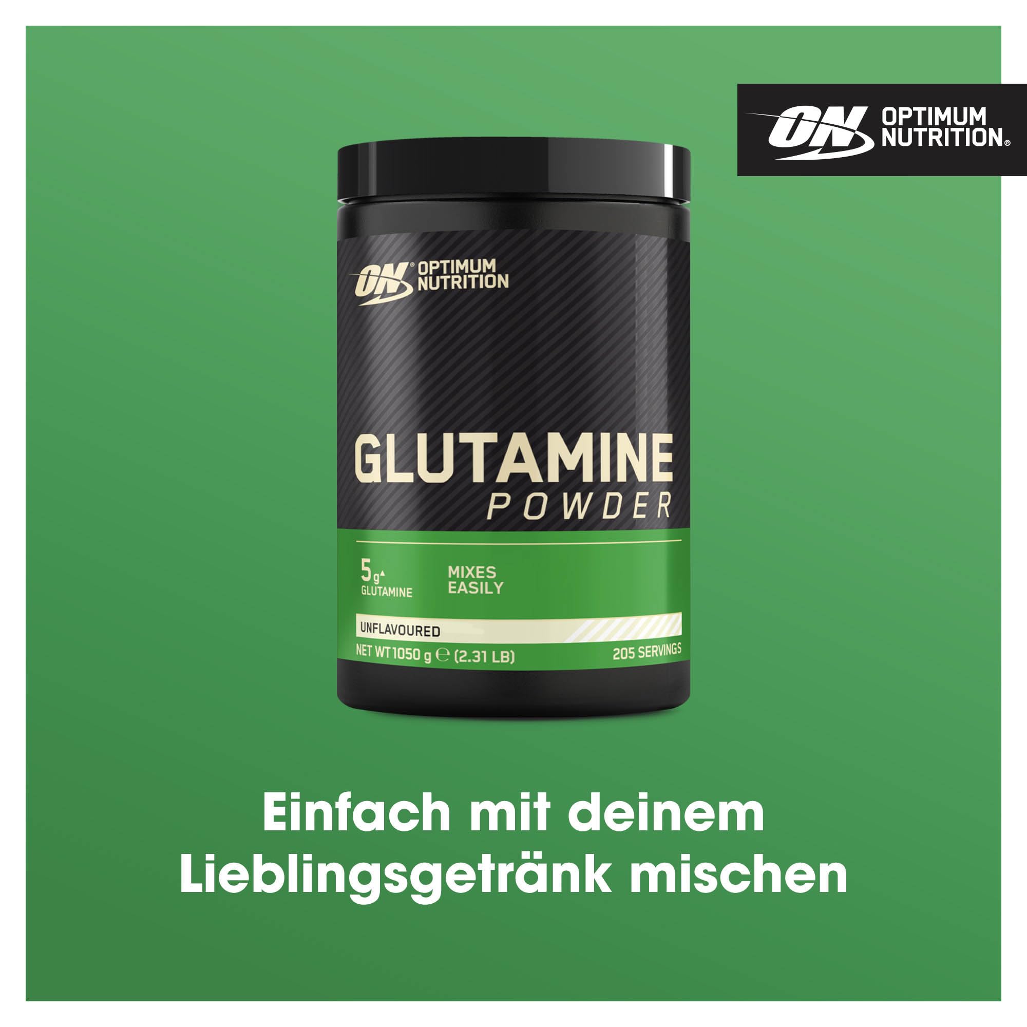 Optimum Nutrition Glutamin-Pulver, l-Glutamin-Aminosäure-Pulver, Nahrungsergänzungsmittel vor und nach dem Training Shake, nicht aromatisiert, 205 Portionen, 1,05 kg
