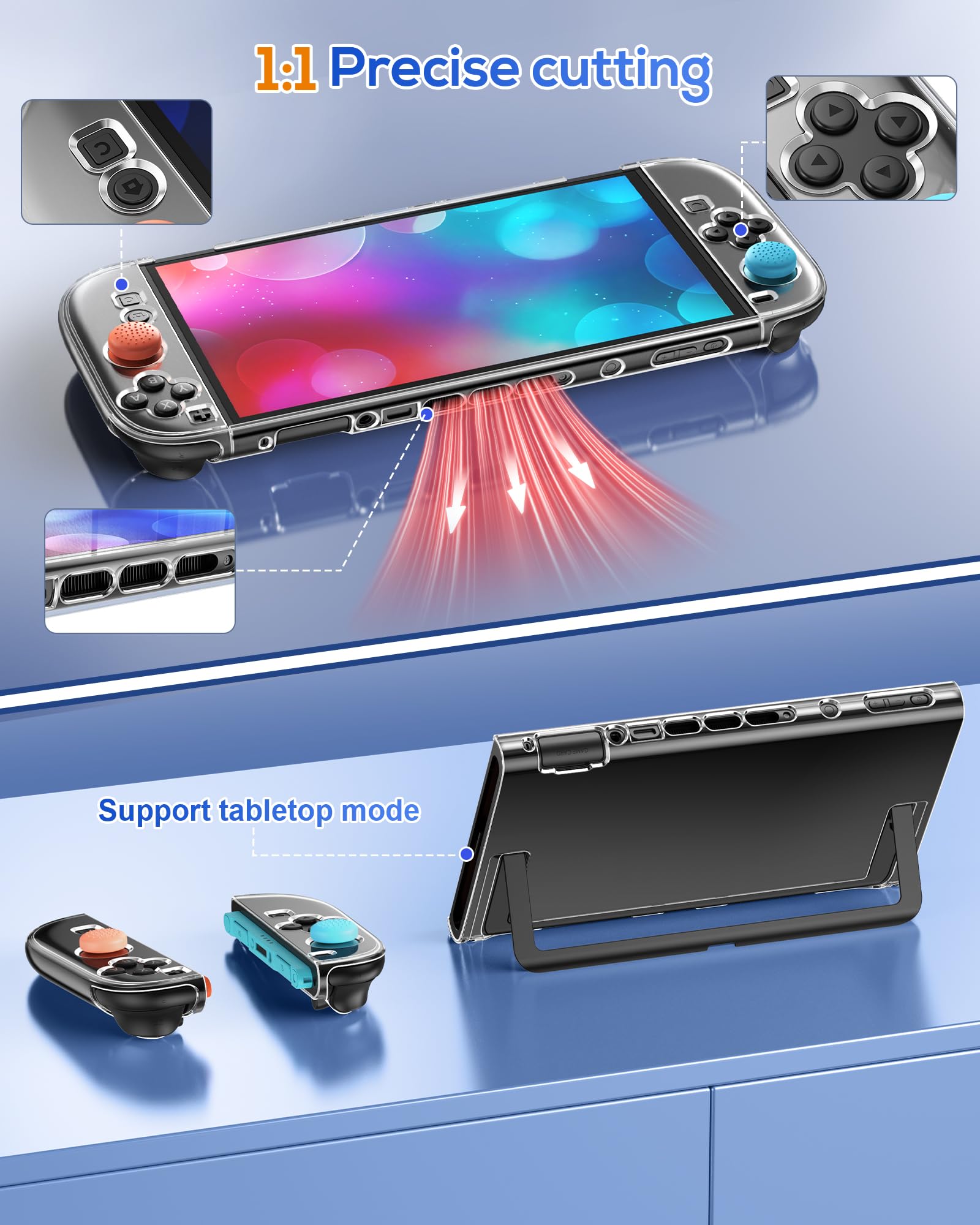 FYOUNG Custodia protettiva e pellicola protettiva per Nintendo Switch 2 (2025), set di accessori 3 in 1 per Switch 2, guscio rigido in policarbonato trasparente, 2 pellicole in vetro, 8 impugnature