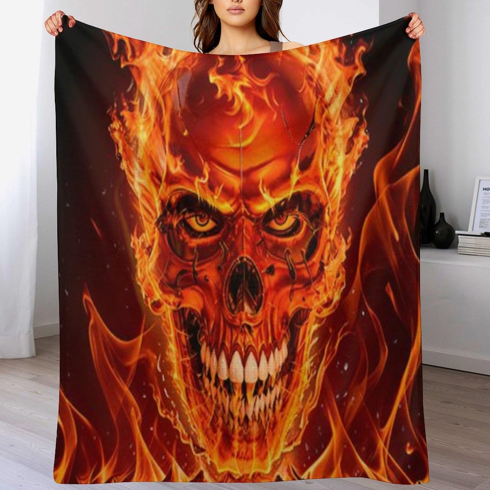 Couverture lit polaire motif crâne pour réchauffer vos soirées canapé
