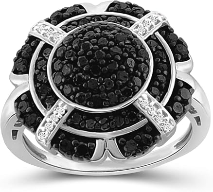 JEWELEXCESS Sterling Silver 1 Carat Black & White Diamond Ring for Women | Diamonds for Everyday Womens Wear