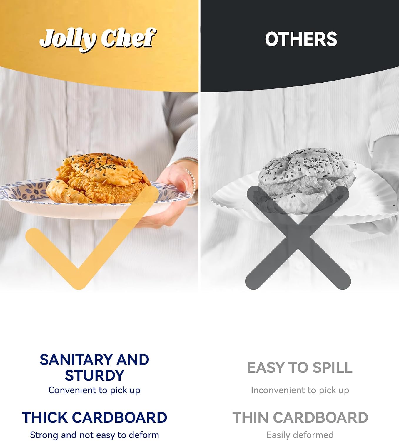 JOLLY CHEF 8.37 inch Disposable Paper Plates 140 Count Soak Proof, Cut Proof, Heavy Duty Printed Disposable Plate for Everyday Use