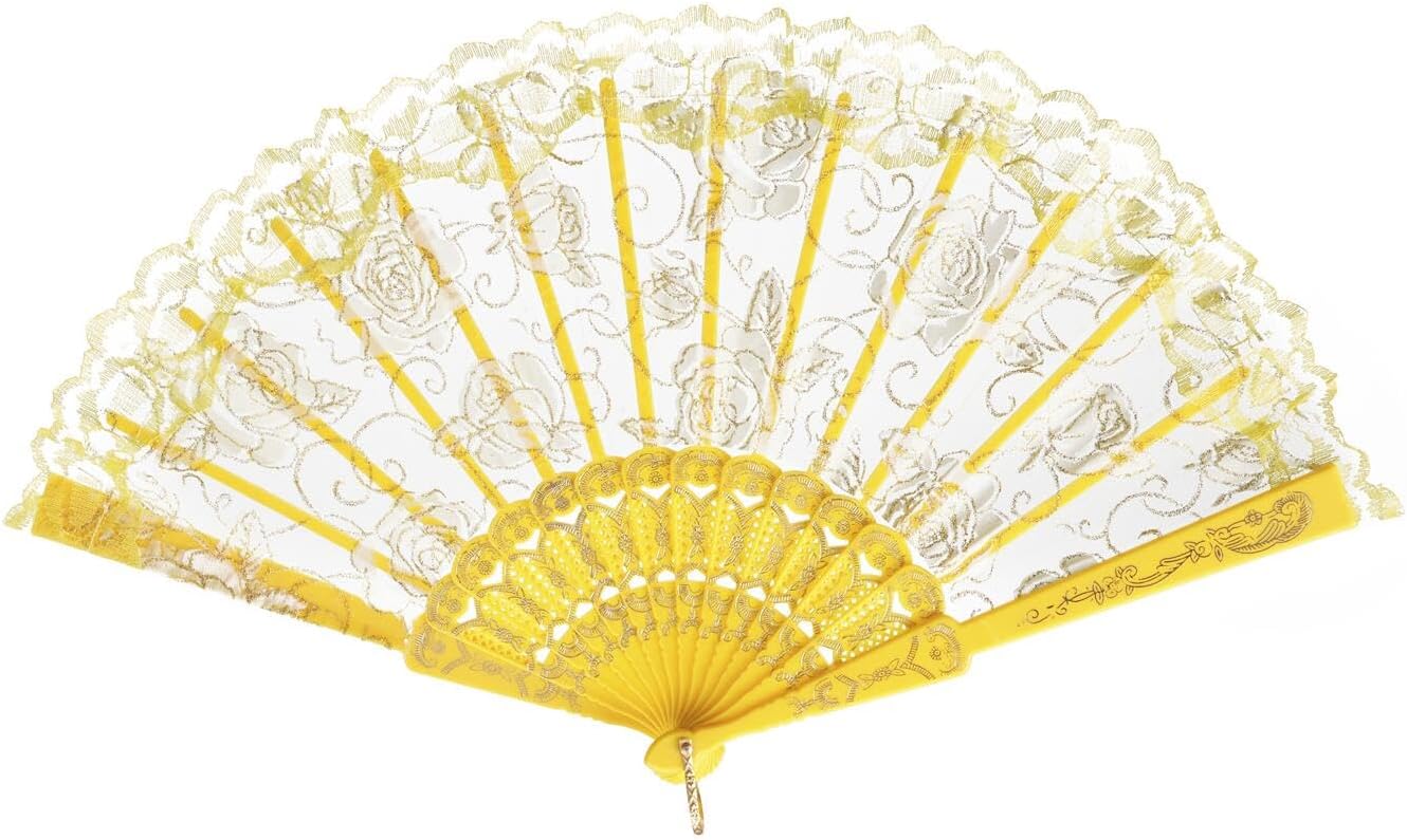 Amazon.com: QIRMIZI 30pcs Silk Folding Hand Fans,Silk Fans,Yellow Rose ...
