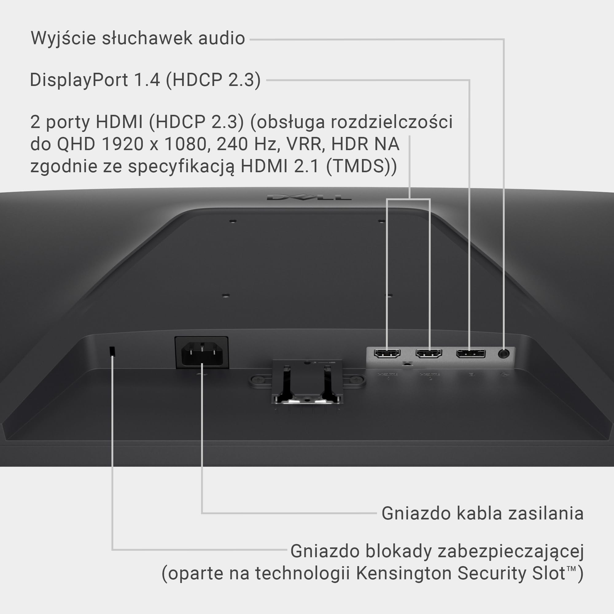 Dell 24 monitor gamingowy - SE2426HG, Full HD (1920 x 1080), 240 Hz, szybki IPS, 0,5 ms, AMD FreeSync Premium, 99% sRGB, HDR10, VESA (100 x 100 mm), DisplayPort, 2 HDMI, 3 lata, czarny