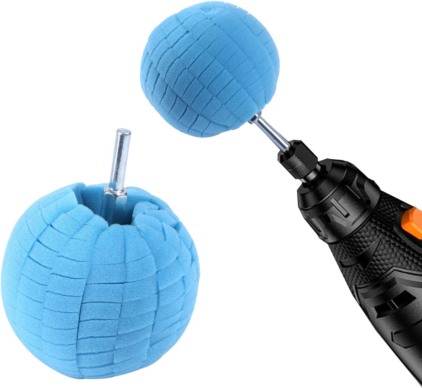 BOXOB 3" Polishing Ball for Drill, Compact Car Corner Buffing Cone Sponge, Buffer Pad Wheel Polisher Tool Attachment Accessories for Hard-to-Reach Spaces Cleaning, not Scratching Automotive(Blue)