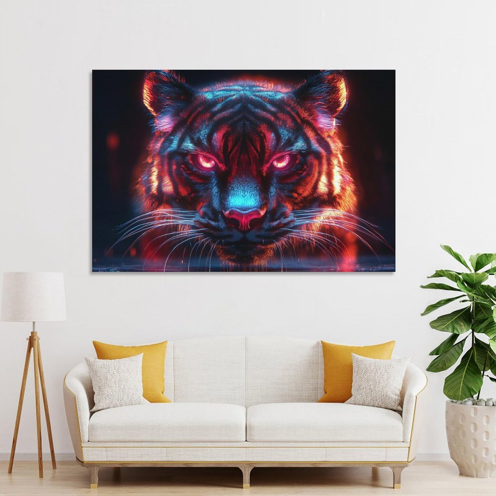 Junmoney Room Decor Wall Art Neon Tiger Portrait, 08x12inch(20x30cm), for Flats, Guest Rooms Or Compact Rooms, Wall Decor with Flexible Room Appeal