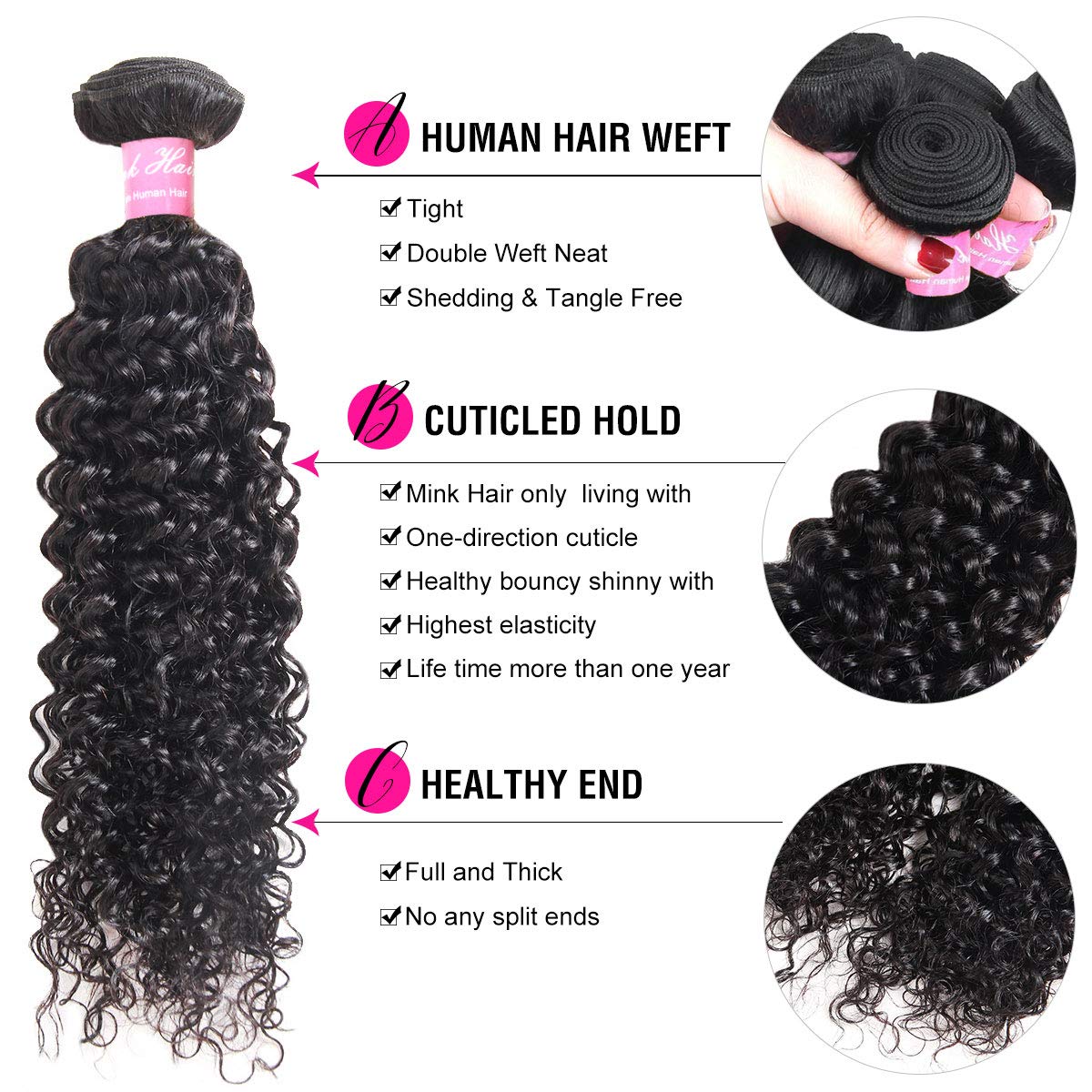 8A Brazilian Curly Hair Bundles Unprocessed Virgin Kinkys Curly Human Hair Weave Extensions Natural Color (20 20 2+18)