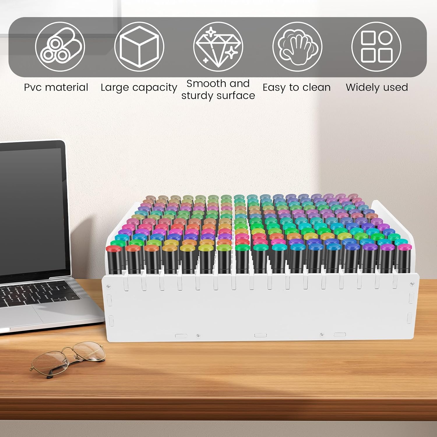 Plastic 204 Holes Marker Pen Organizer Holder for Storing Colored Pens, 204 Slots Large Capacity Marker Pen Storage Rack, Compact Markers Storage Organizer for Desktop Home Classroom Office